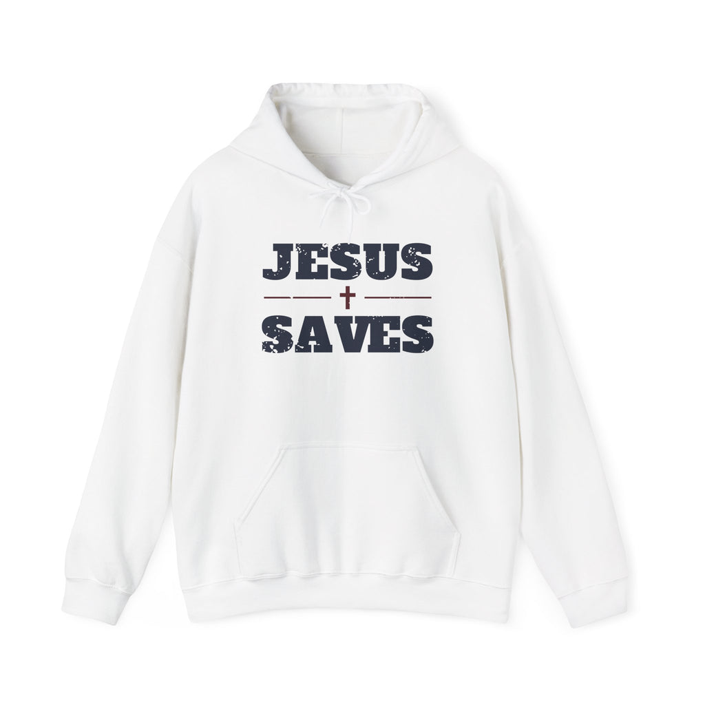 Jesus Saves Christian hoodie in white, front mockup