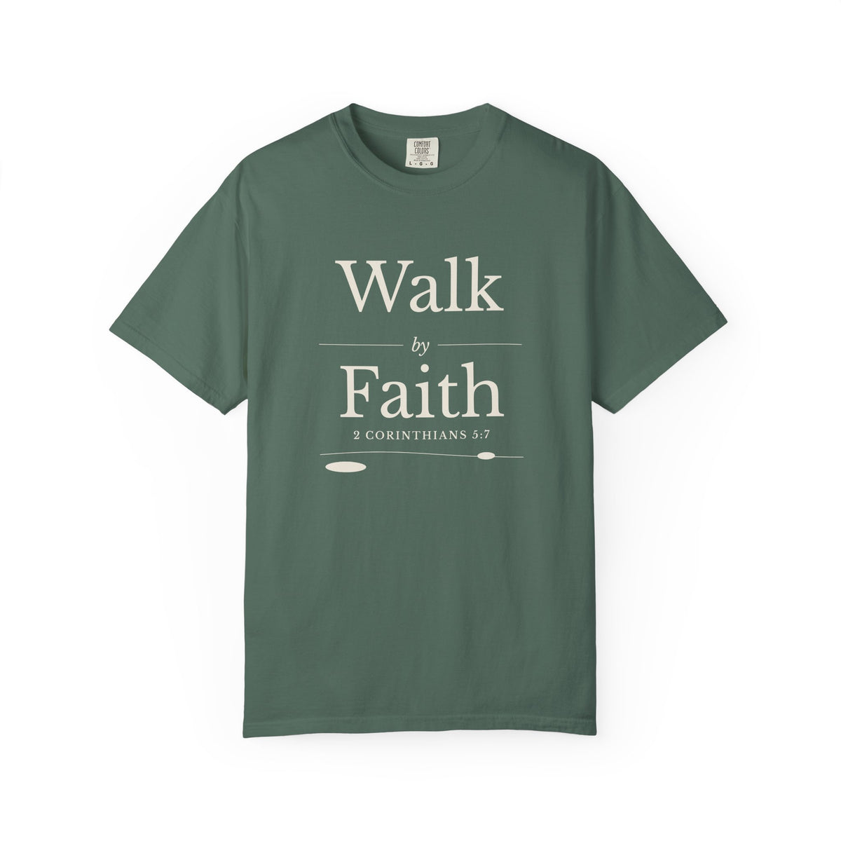 Walk by Faith 2 Corinthians 5:7 tee in blue spruce, front mockup