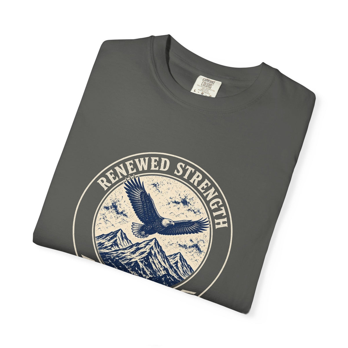 Renew Your Strength Isaiah 40:31 tee in pepper, folded mockup