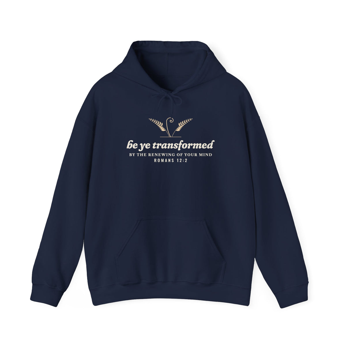 Be Transformed Romans 12:2 hoodie in Navy, front mockup