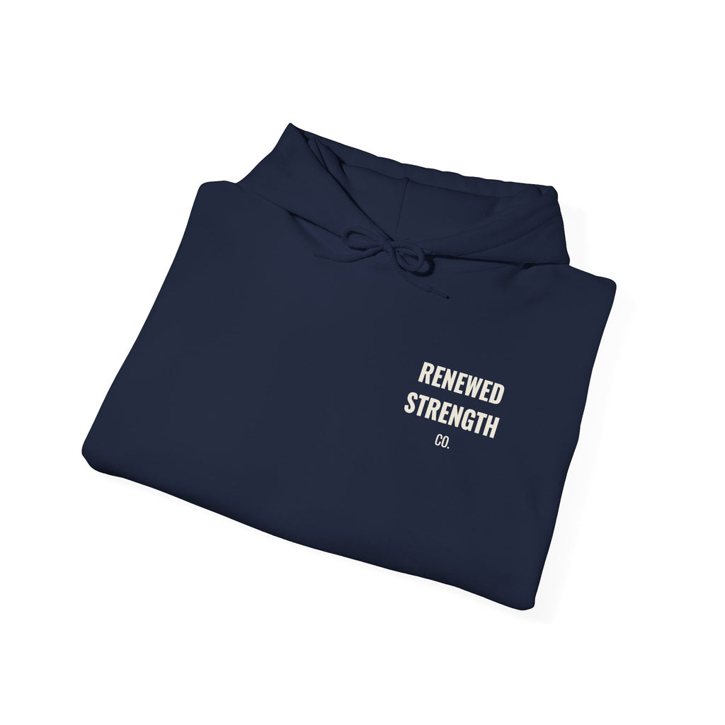 Suffering Produces Hope Romans 5:3-4 hoodie in navy, folded mockup