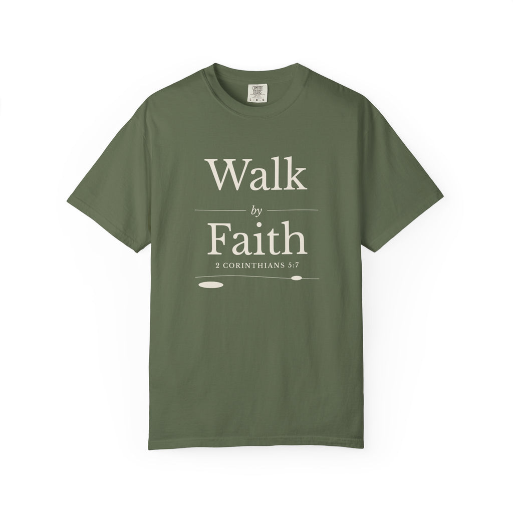 Walk by Faith 2 Corinthians 5:7 tee in sage, front mockup