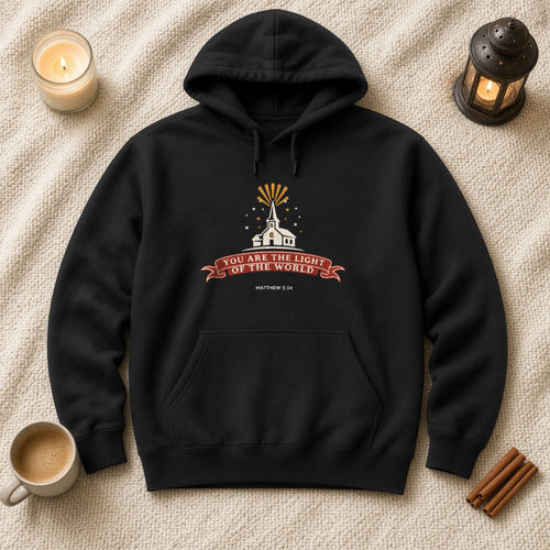 City on a Hill hoodie in Black, flat lay