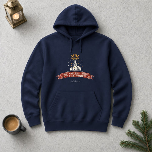 City on a Hill hoodie in Navy, flat lay