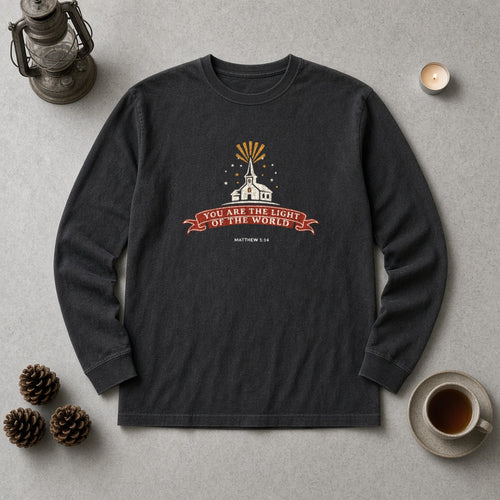 City on a Hill long sleeve tee in Black, flat lay