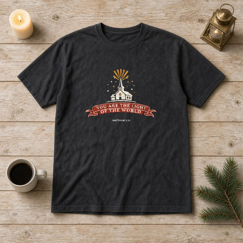 City on a Hill tee in Black, flat lay