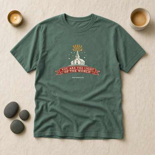 City on a Hill tee in Blue Spruce, flat lay