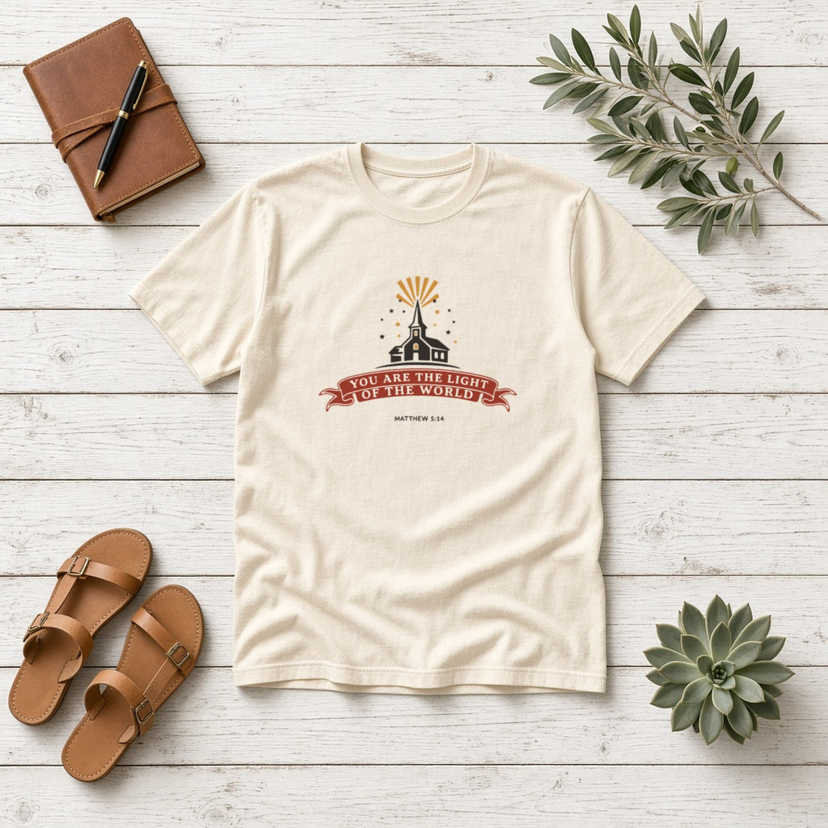 City on a Hill tee in Ivory, flat lay