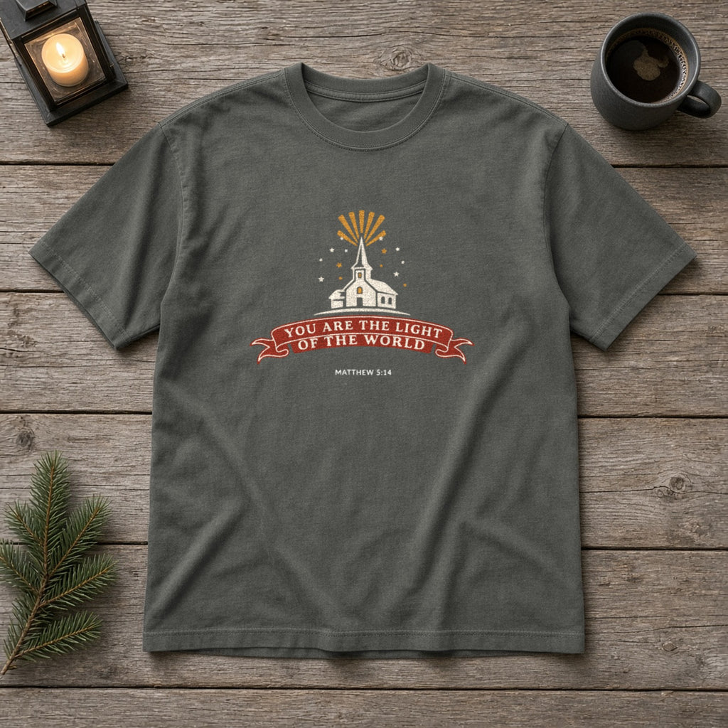 City on a Hill tee in Pepper, flat lay