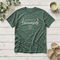 Fearfully & Wonderfully Made Psalm 139:14 blue spruce tee, flat lay