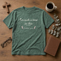 For Such a Time as This Esther 4:14 blue spruce tee, flat lay