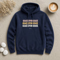 Grace Upon Grace John 1:16 navy hoodie, flat lay