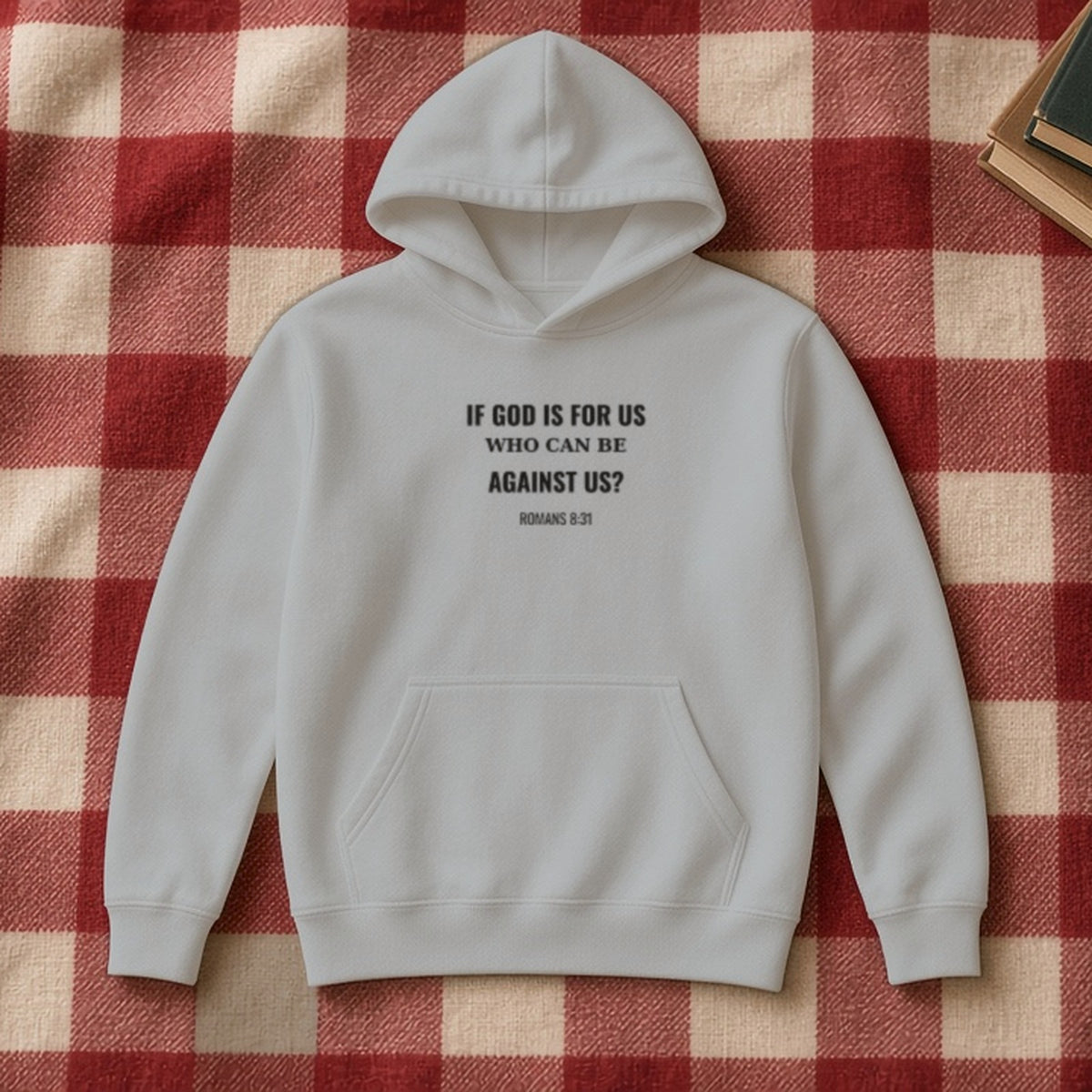 If God Is For Us Romans 8:31 sport grey hoodie, flat lay