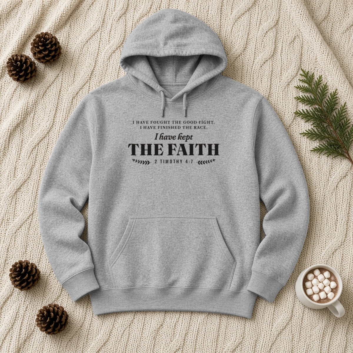 Kept the Faith 2 Timothy 4:7 hoodie in Sport Grey, flat lay