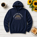 New Every Morning Lamentations 3:22-23 navy hoodie, flat lay