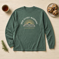 New Every Morning Lamentations 3:22-23 blue spruce long sleeve tee, flat lay