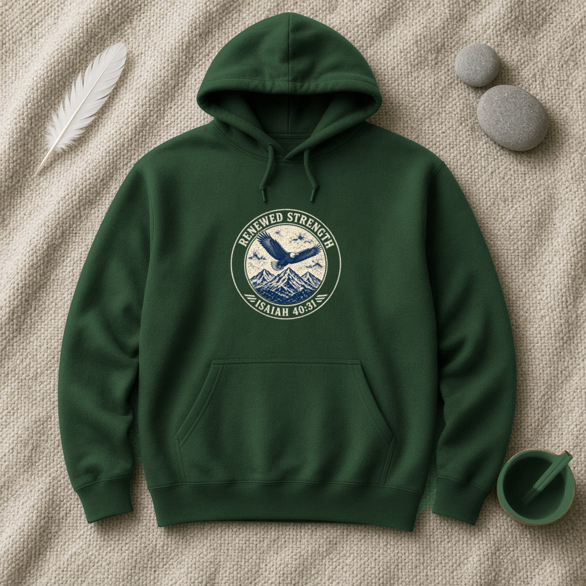 Renew Your Strength Isaiah 40:31 forest green hoodie, flat lay