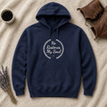 He Restores My Soul Psalm 23:3 navy hoodie, flat lay